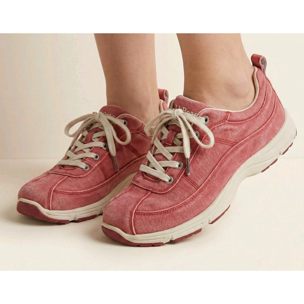 L.L. Bean Sunwashed Canvas Sneakers Womens 7.5 Red Lace‎ Up Walking Shoes 05330